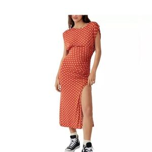 Free People Red Midi Dress with Pattern